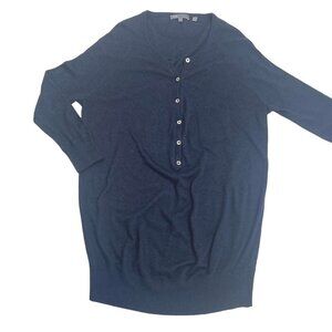 Vince Tunic Sweater 3/4 Sleeves Navy Blue 1/2 Button Front Ladies Size Small